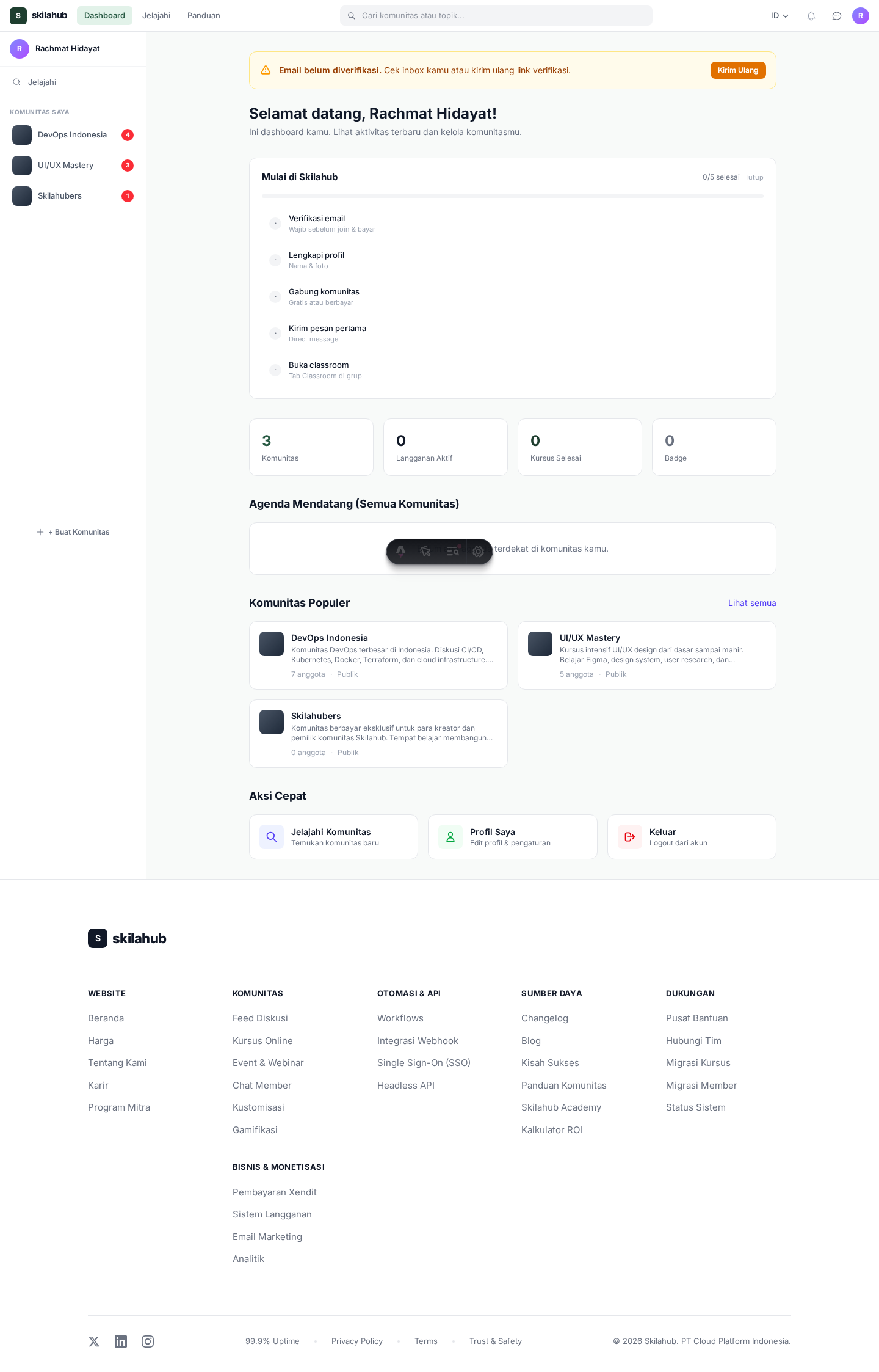 Ilustrasi Dashboard Utama Skilahub LMS - Solusi platform komunitas dan kursus online